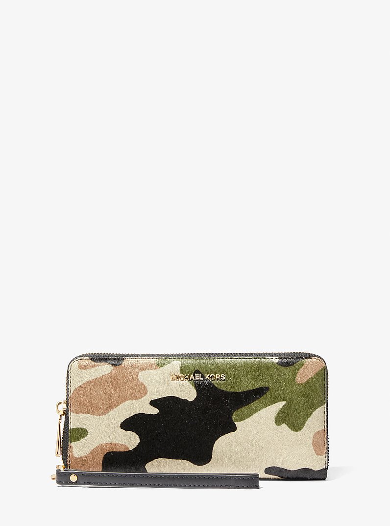 Jet Set Travel Large Camouflage Print Calf Hair Continental Wallet in Smoky Olive Multi | Michael Kors