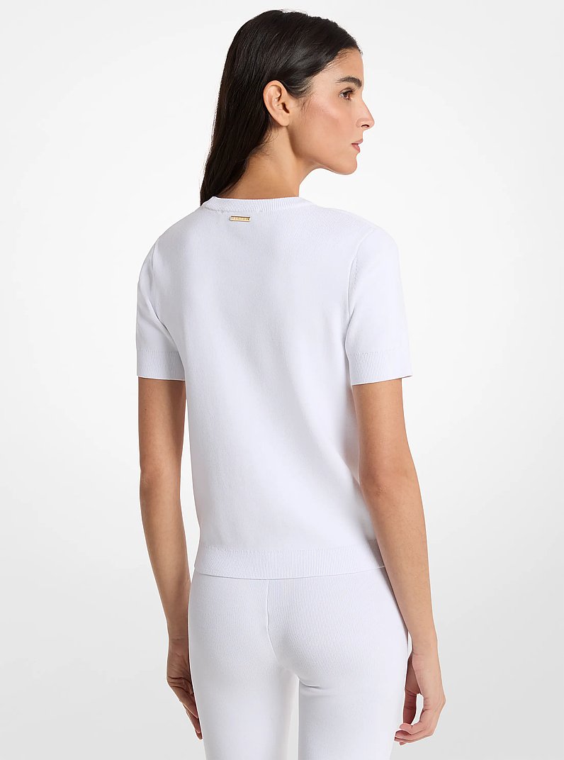 Laser Cut Stretch Knit Top in WHITE | Michael Kors