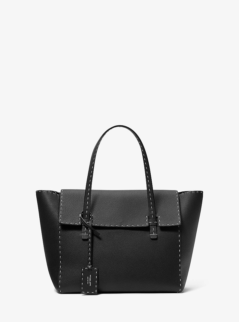 Sophia Hand-Stitched Pebbled Leather Satchel in BLACK | Michael Kors