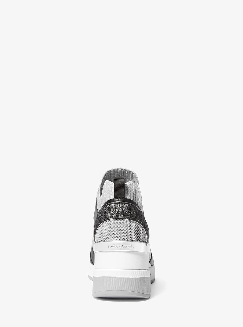 Georgie Stretch Knit and Leather Trainer in BLACK/SILVER | Michael Kors