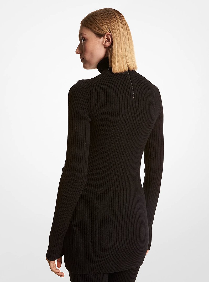 Stretch Cashmere Tunic Turtleneck in BLACK | Michael Kors