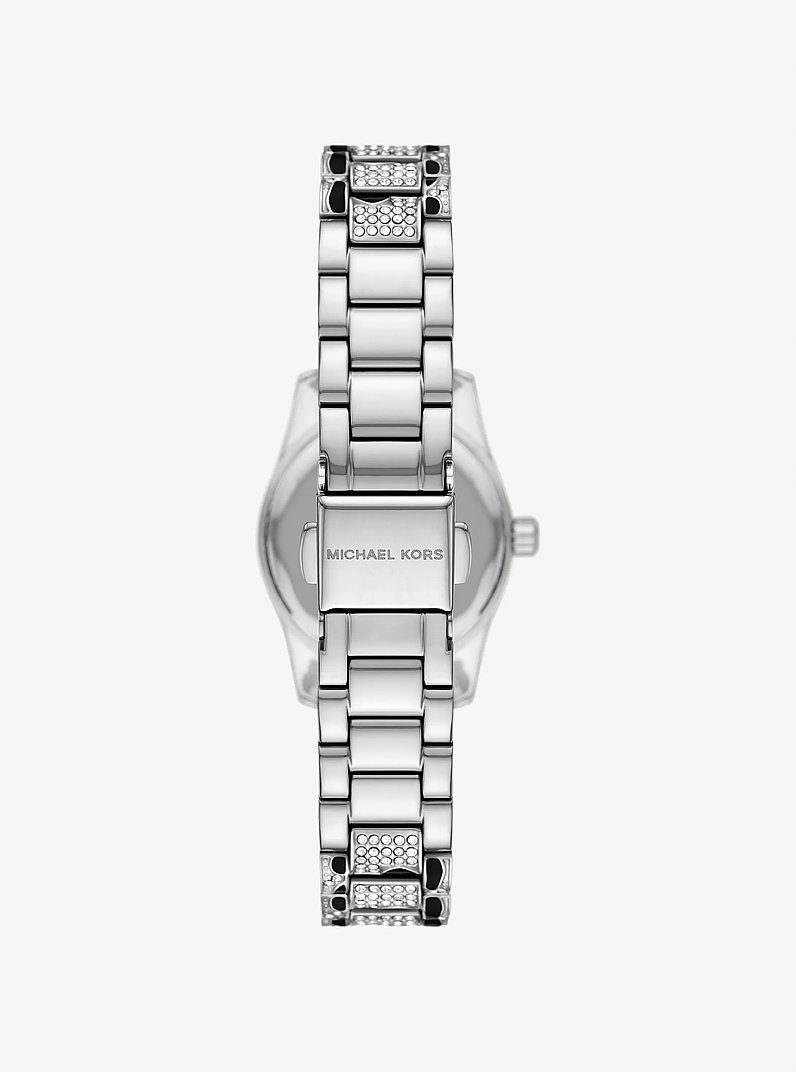 Petite Lexington Pav&eacute; Animal Print Silver-Tone Watch in SILVER | Michael Kors