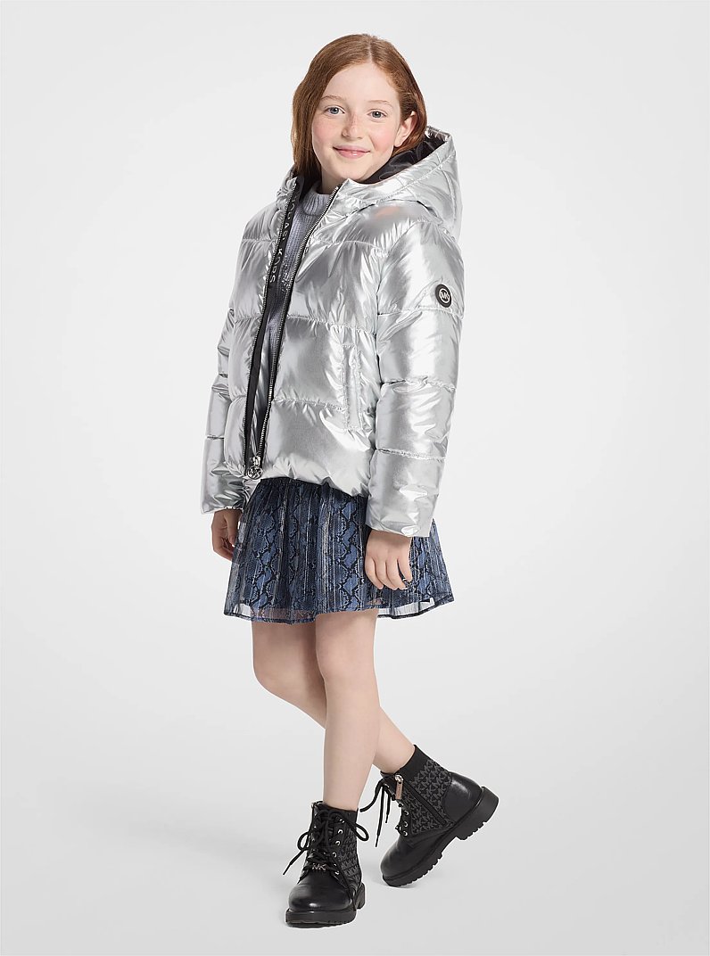 Quilted Metallic Puffer Jacket in SILVER | Michael Kors