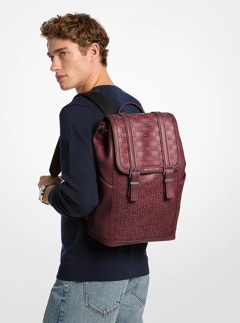 Colby Medium Logo Embossed Burnished Leather Backpack in OXBLOOD | Michael Kors