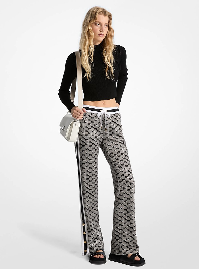 Logo Jacquard Knit Side-Snap Track Pants in BLACK | Michael Kors