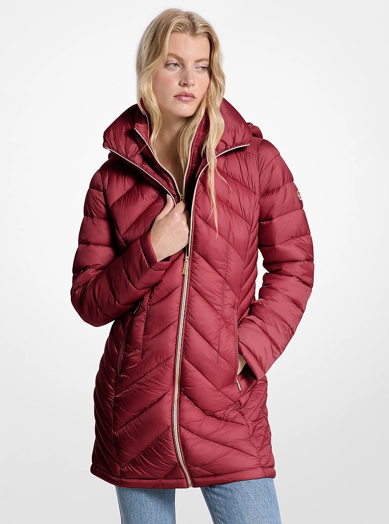 Packable Quilted Nylon Puffer Coat in CHERRY | Michael Kors