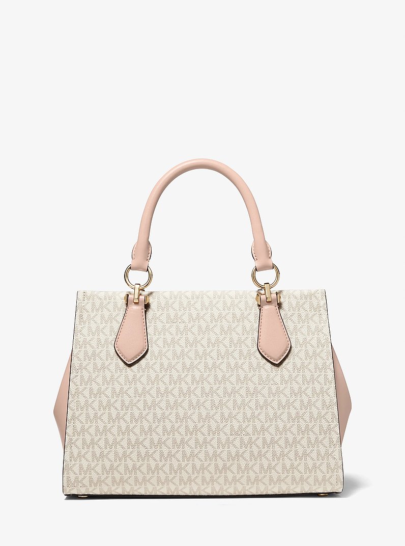 Marilyn Medium Logo Satchel in VANILLA/SOFT PINK | Michael Kors