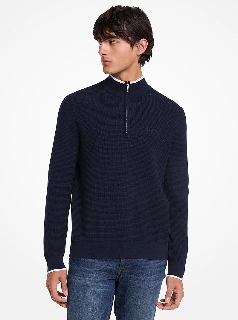 Cotton Quarter-Zip Sweater in MIDNIGHT - Sale | Michael Kors