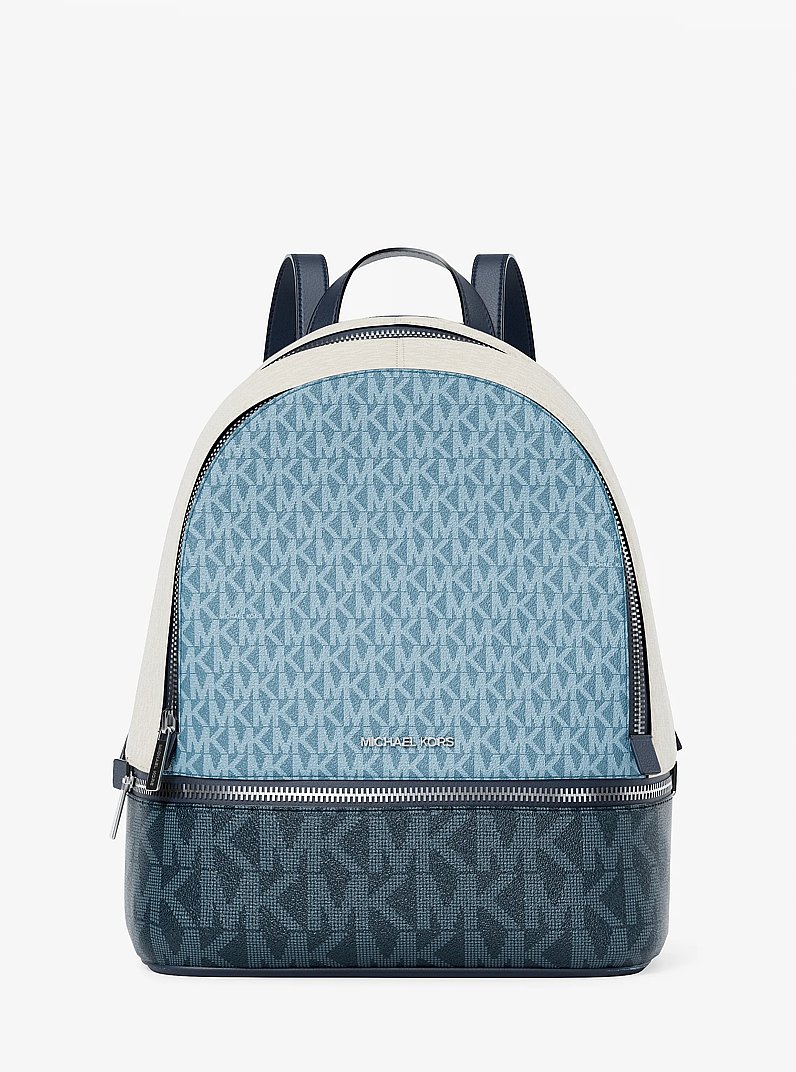 Rhea Medium Color-Block Signature Logo Backpack in DENIM MULTI | Michael Kors
