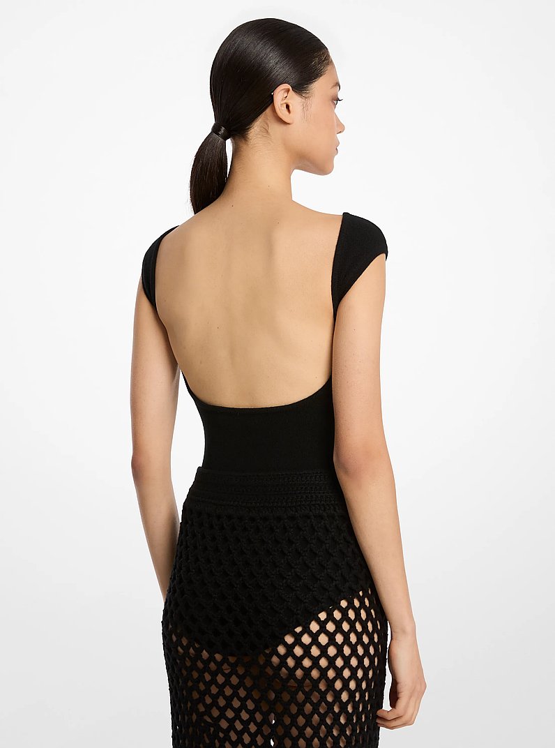 Body con schiena scoperta in misto cashmere in NERO | Michael Kors