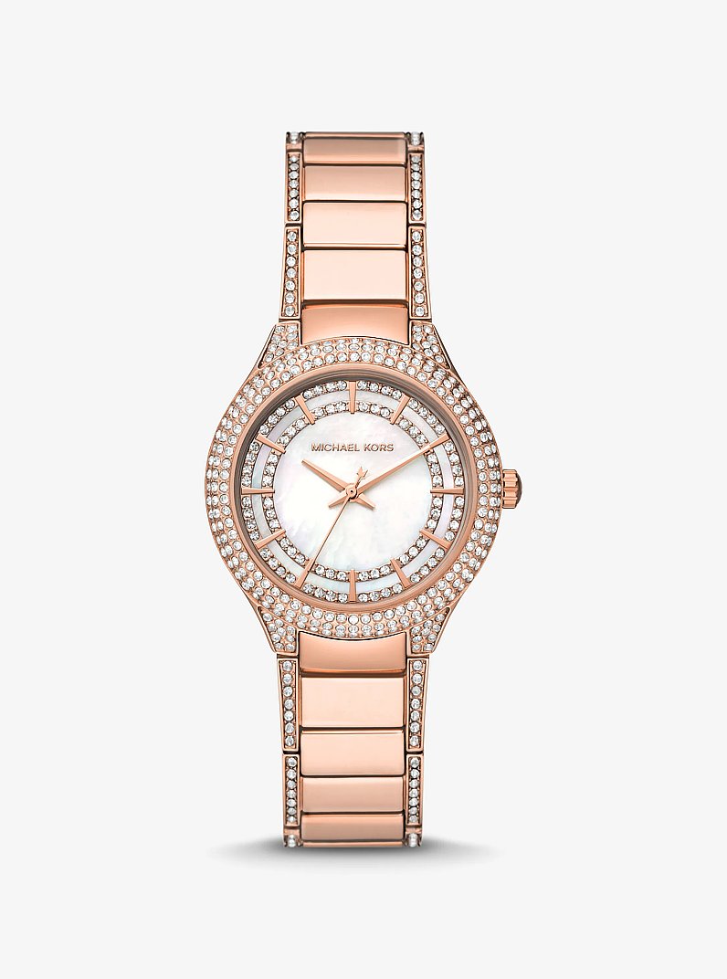 Mini Sylvia Pav&eacute; Rose Gold-Tone Watch in ROSE GOLD | Michael Kors
