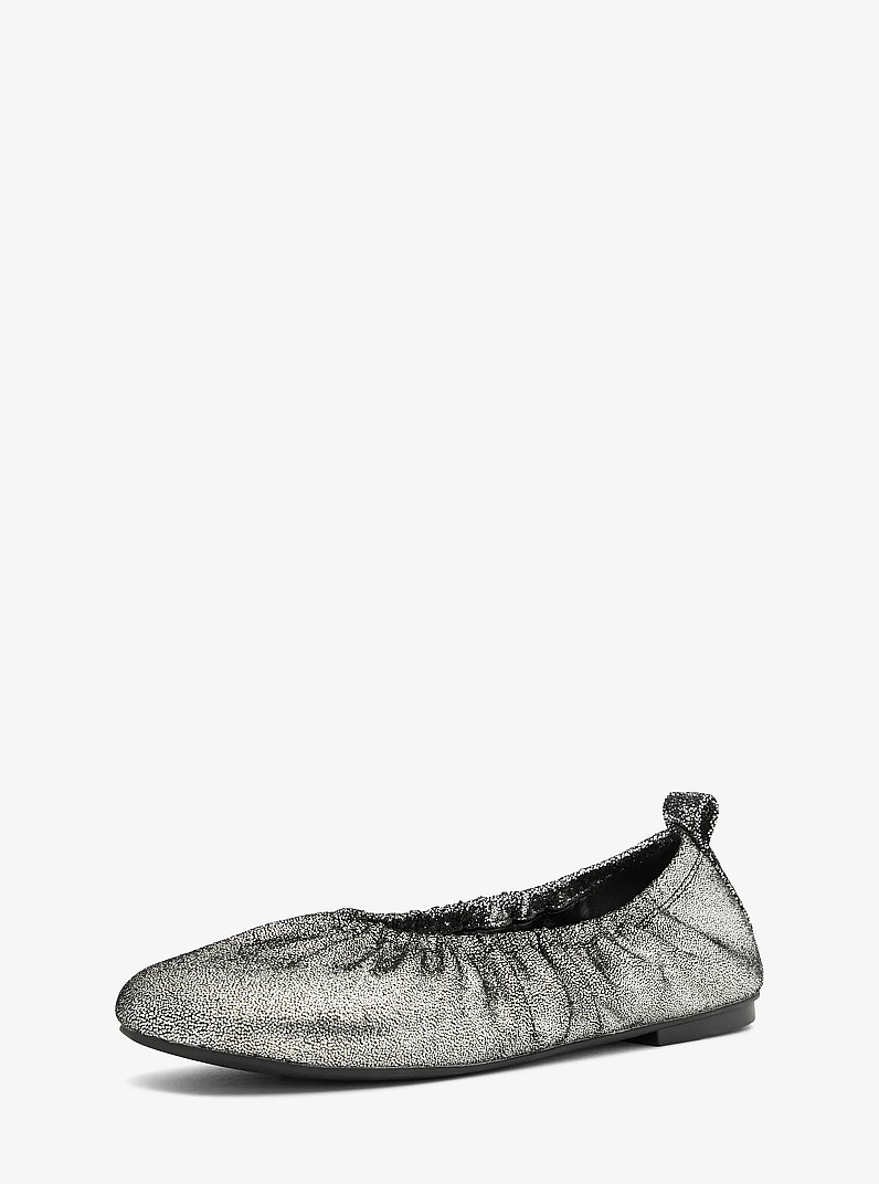 Bri Ruched Metallic Leather Ballet Flat in SILVER | Michael Kors