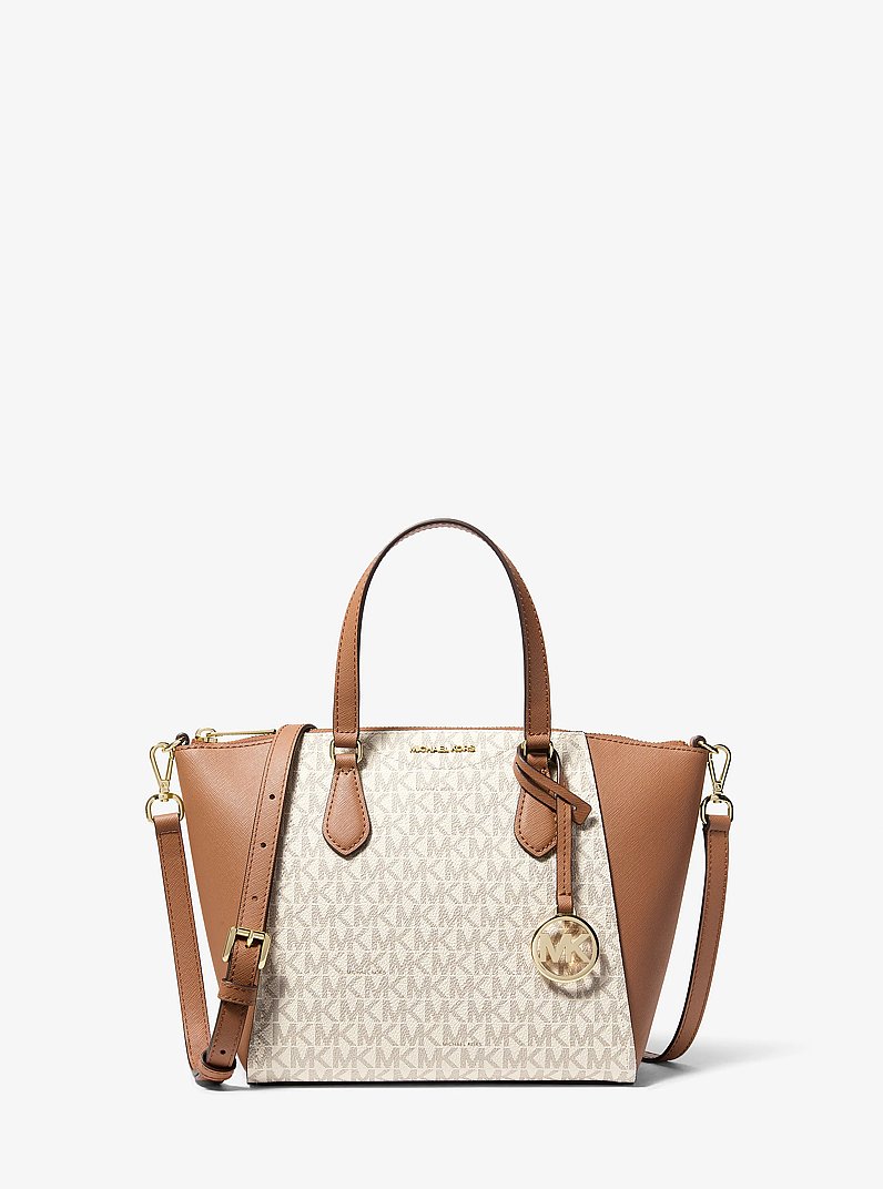 Borsa a tracolla Lorita piccola con stampa logo in VANIGLIA/GHIANDA | Michael Kors