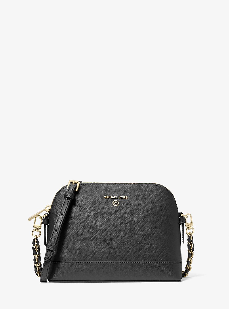 Large Saffiano Leather Dome Crossbody Bag in BLACK | Michael Kors