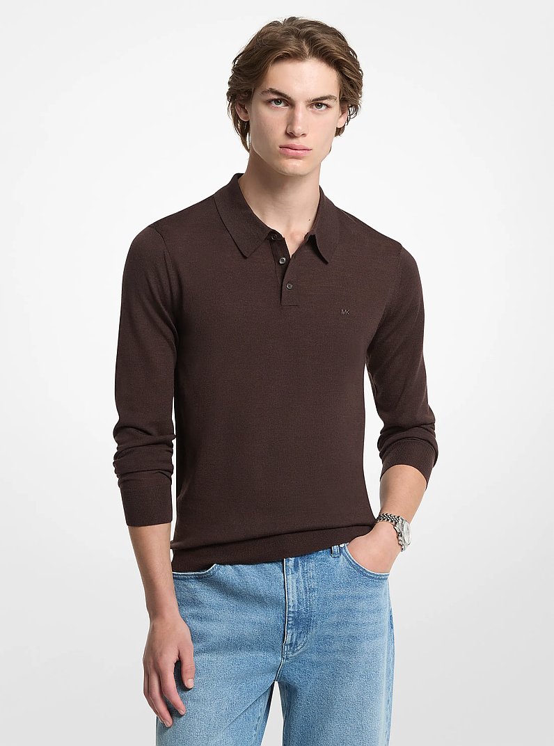 Merino Wool Polo Sweater in CHOCOLATE | Michael Kors