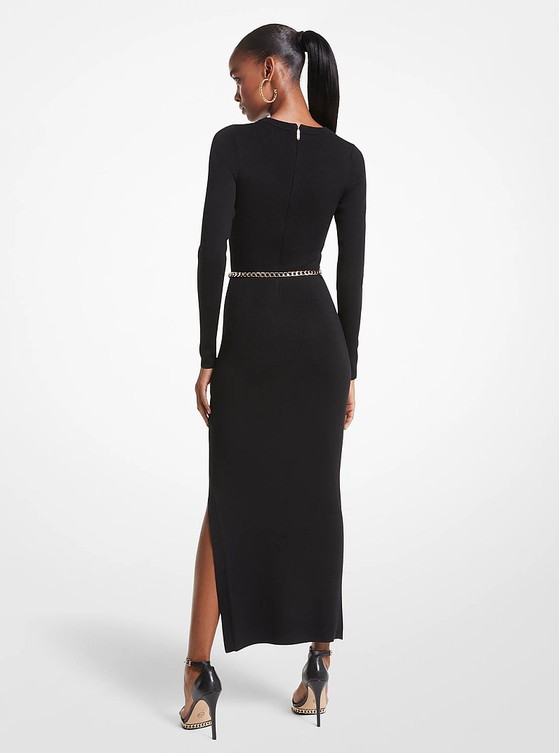 Wool Blend Belted Midi Dress in BLACK | Michael Kors