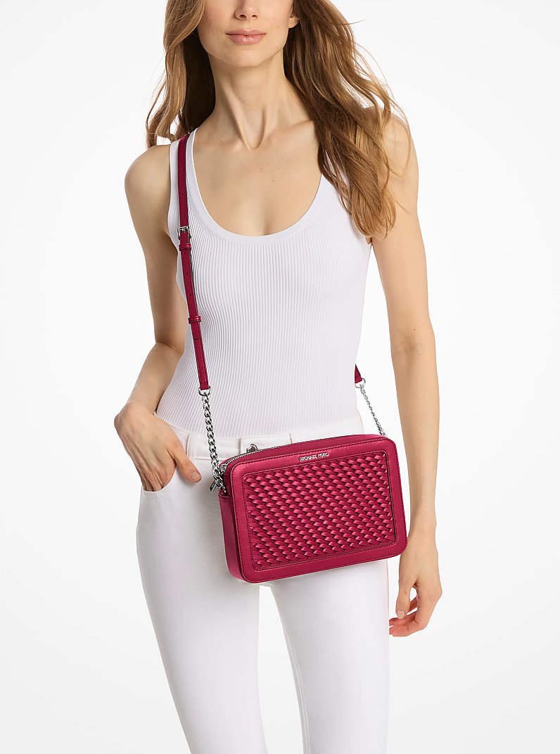 Jet Set Large Woven Crossbody Bag in DK RASPBERRY | Michael Kors