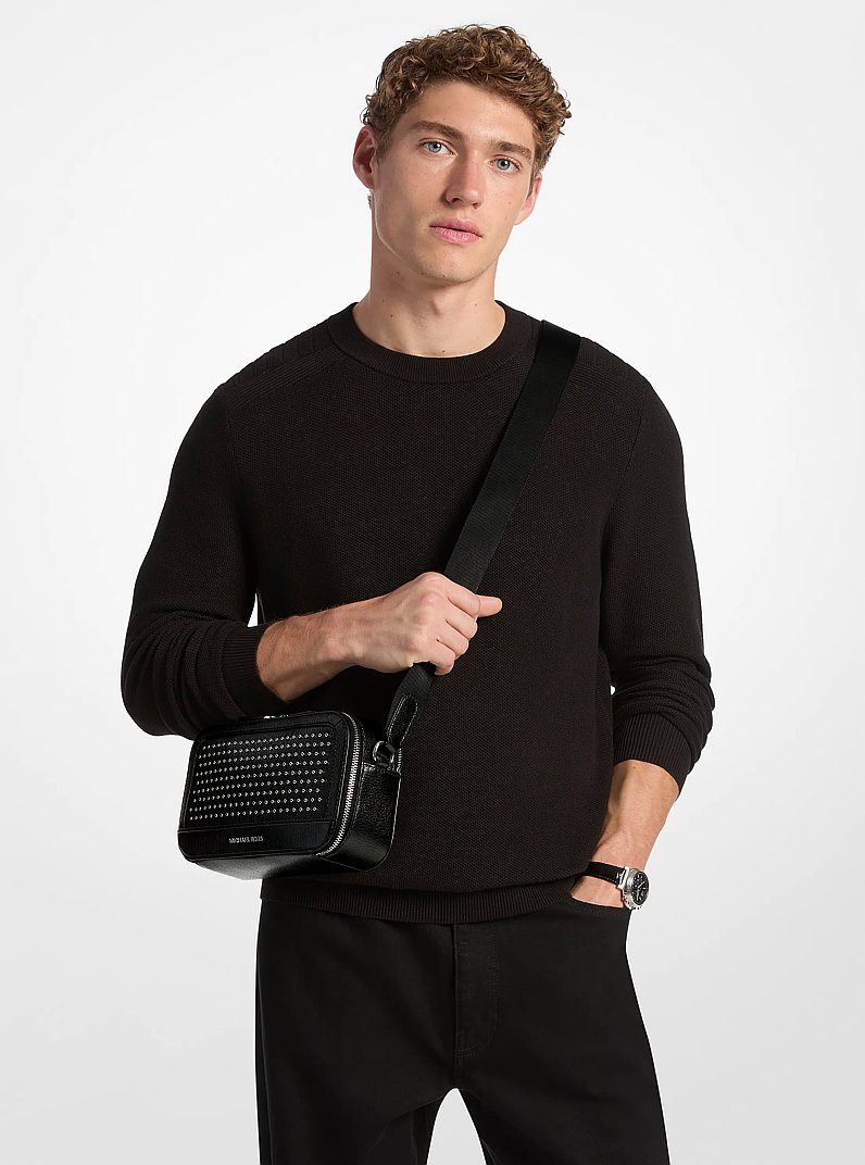 Hudson Grommeted Leather Crossbody Bag in BLACK | Michael Kors