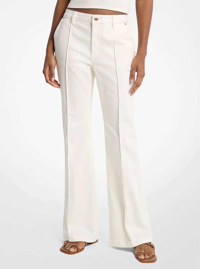 Pintuck Bootcut Stretch Denim Jeans in BONE | Michael Kors