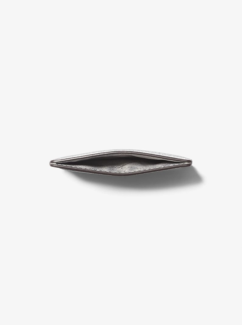Jet Set Small Metallic Leather Card Case in SILVER | Michael Kors