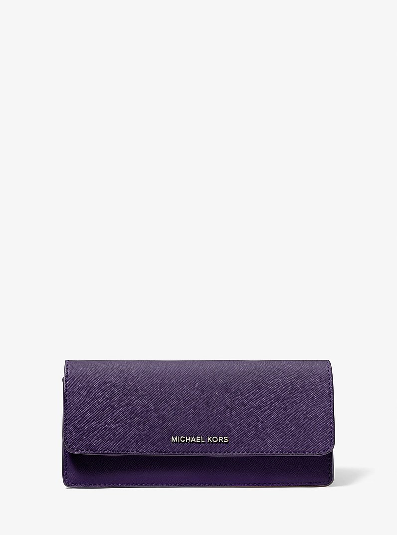 Jet Set Large Saffiano Leather Snap-Front Wallet in IRIS | Michael Kors