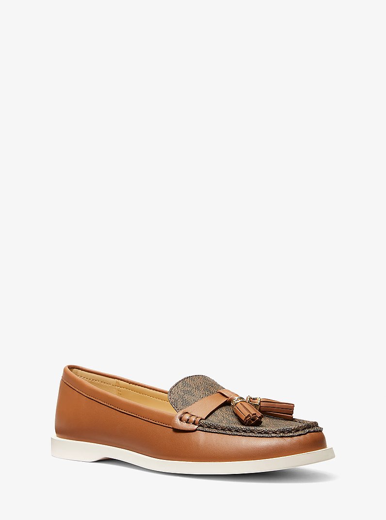 Kiernan Leather and Signature Logo Loafer in LUGGAGE | Michael Kors
