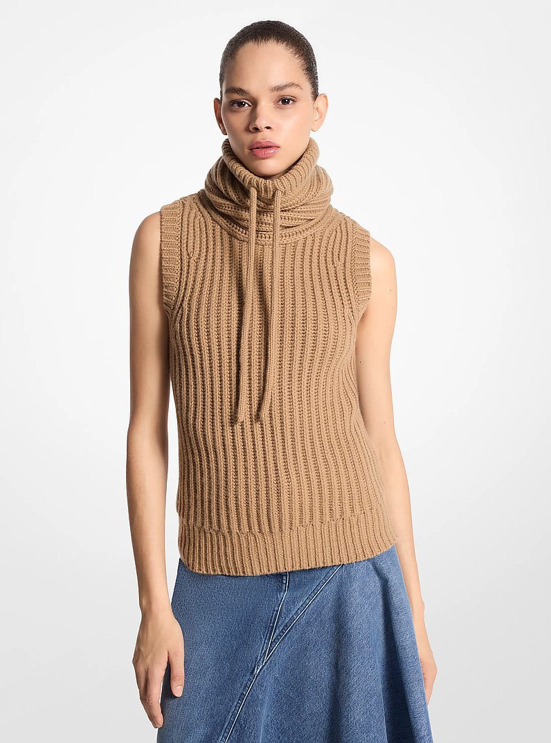 Cashmere Sleeveless Funnel-Neck Sweater in CAPPUCCINO | Michael Kors