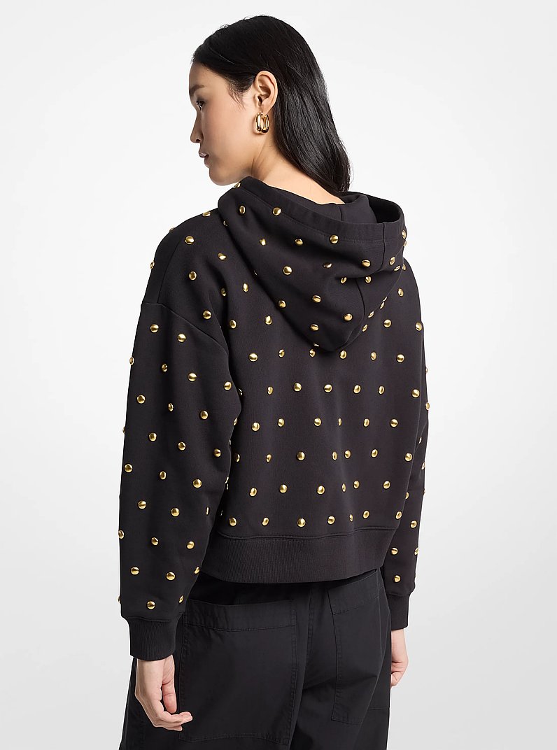 Dome Studded Cotton Cropped Hoodie in BLACK | Michael Kors