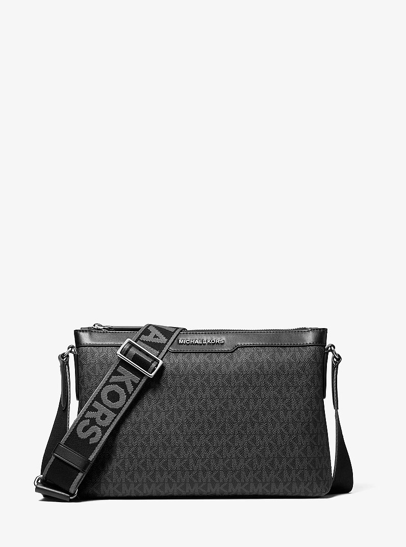 Hudson Signature Logo Messenger Bag in BLACK | Michael Kors