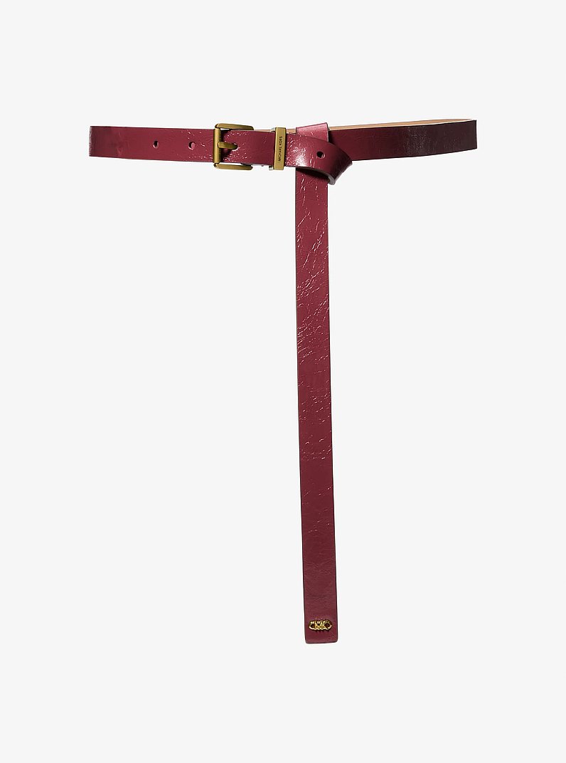 Darrington Crackled Leather Belt in DEEP RED | Michael Kors