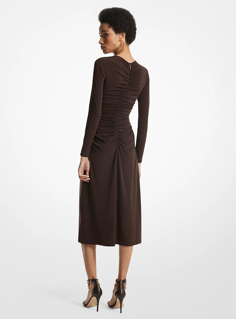 Ruched Matte Jersey Dress in CHOCOLATE | Michael Kors