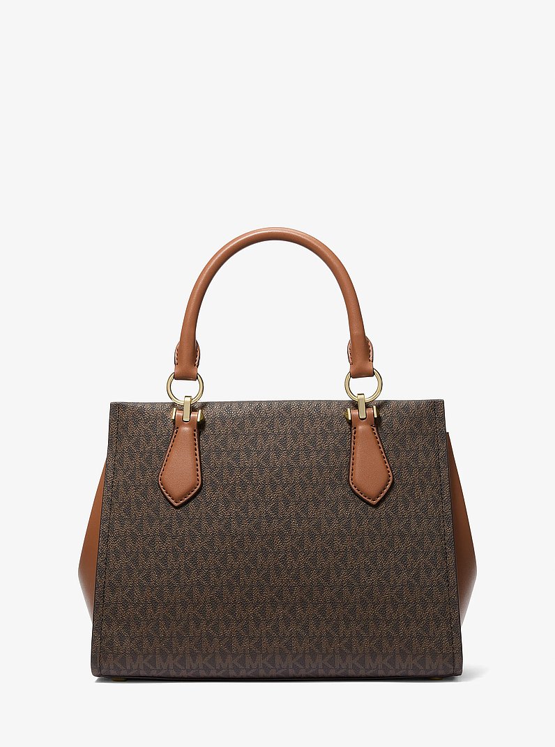 Marilyn Medium Logo Stripe Satchel in BROWN/LUGGAGE | Michael Kors