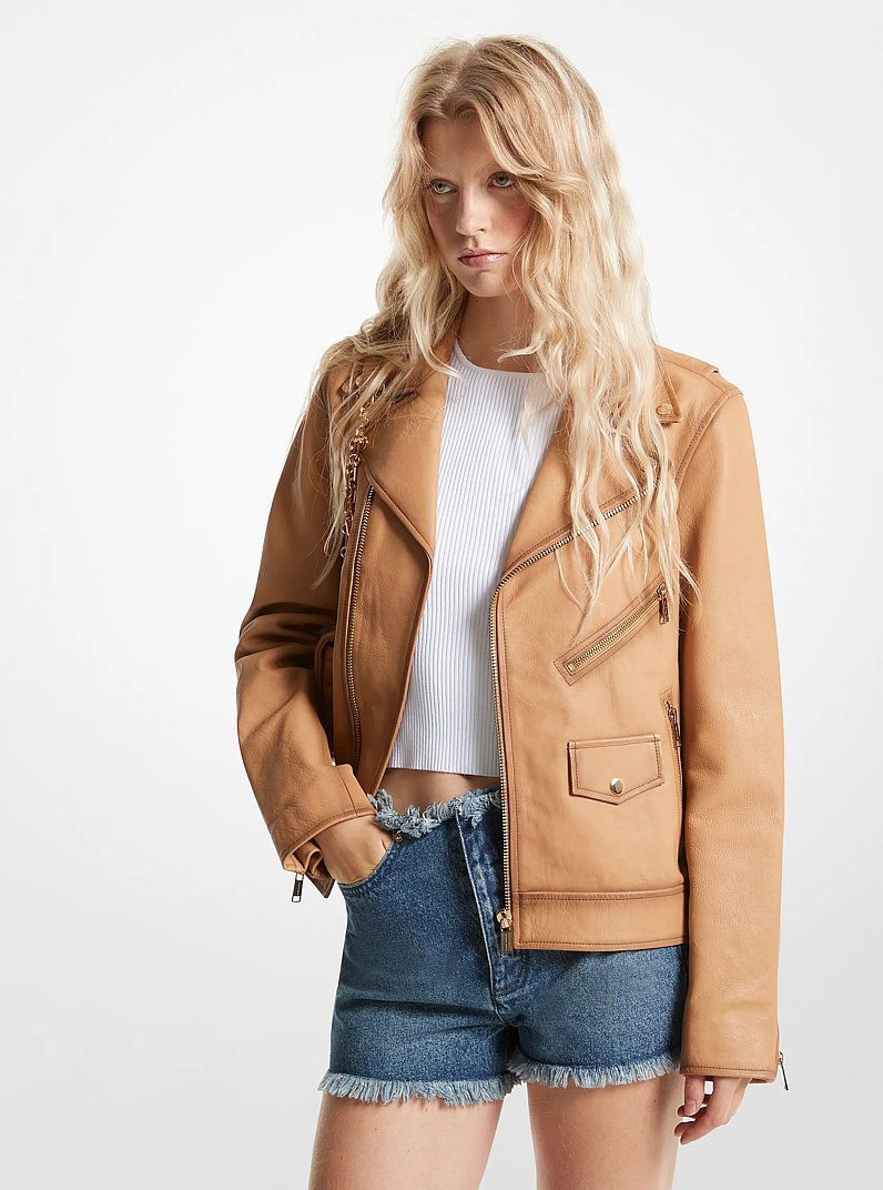 Leather Moto Jacket in PALE PEANUT - Sale | Michael Kors [US]