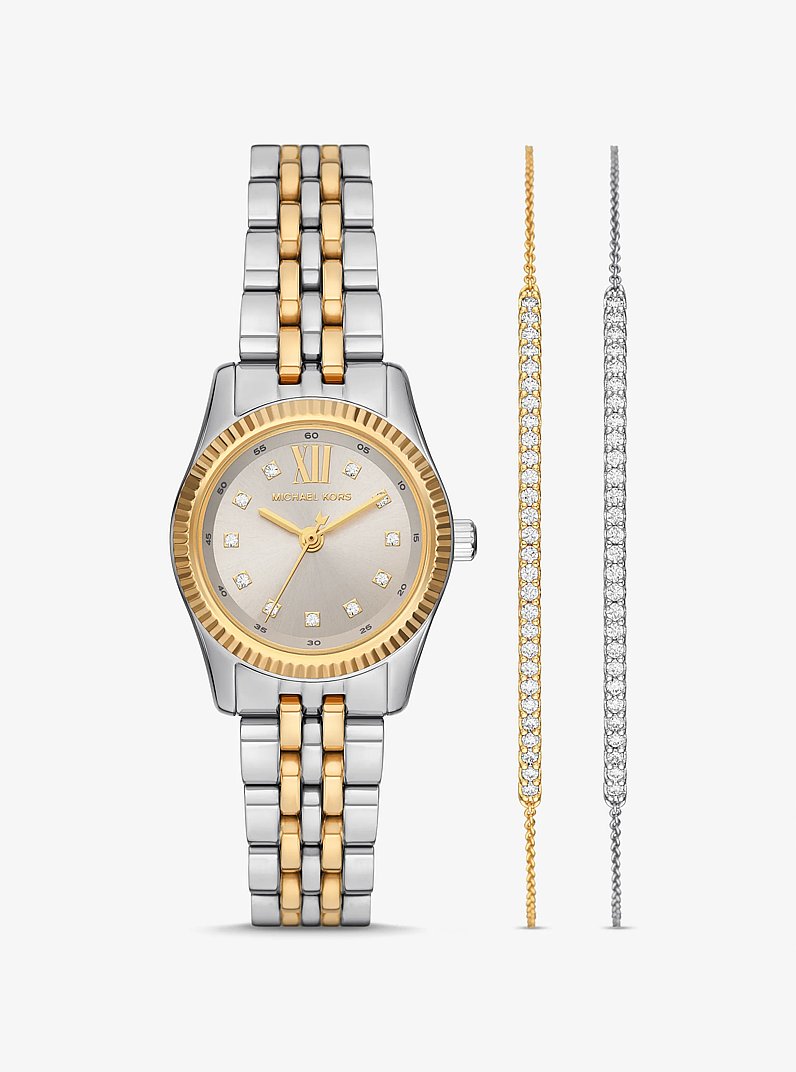 Lexington Pav&eacute; Two-Tone Watch and Slider Bracelet Gift Set in TWO TONE | Michael Kors