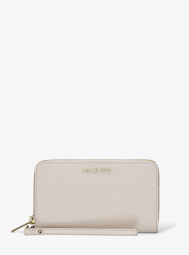 Large Pebbled Leather Smartphone Wristlet in LT CREAM | Michael Kors