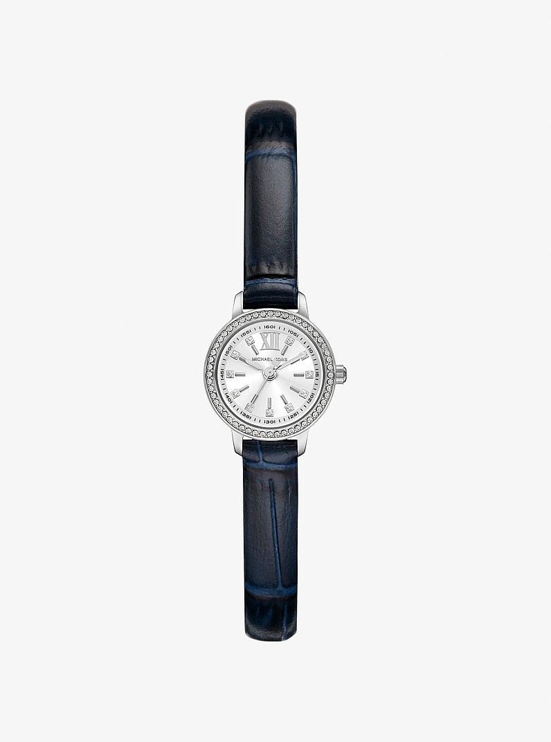 Reloj Melissa micro en tono plateado con piel con relieve de cocodrilo con pav&eacute; in PLATEADO | Michael Kors
