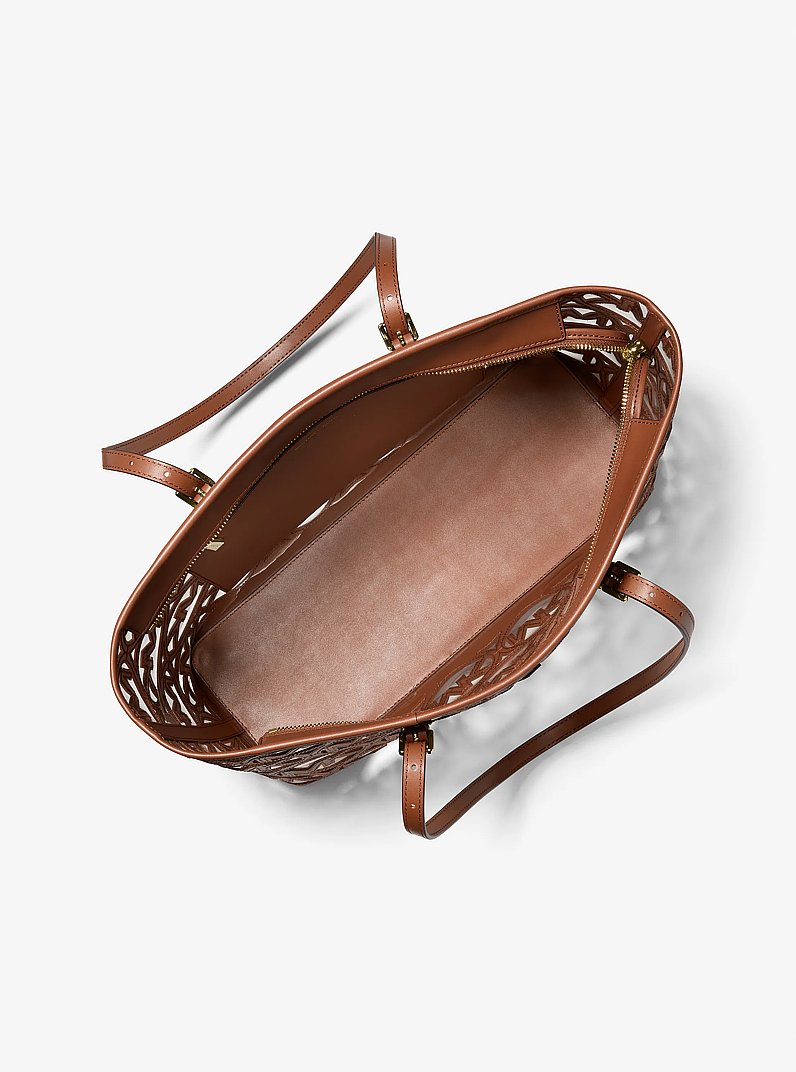 Quinn Large Laser-Cut Logo Tote Bag in LUGGAGE | Michael Kors