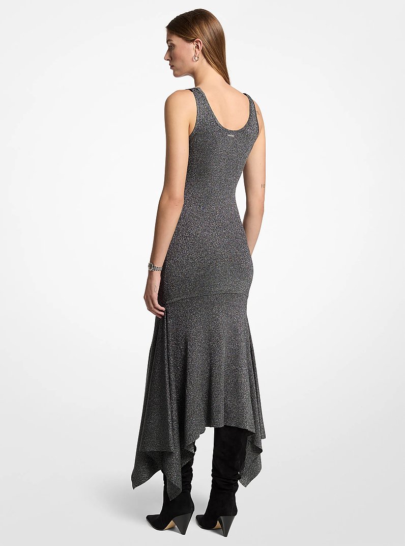 Metallic Knit Asymmetric Dress in BLACK/SILVER | Michael Kors