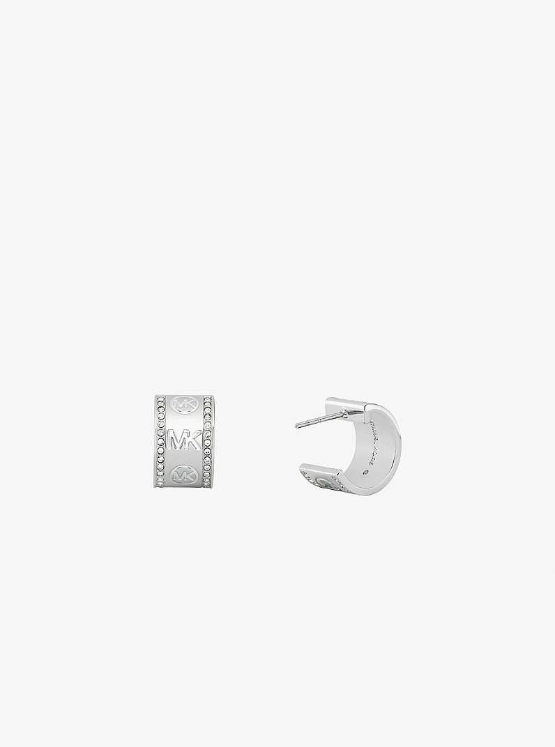 Anneaux d&rsquo;oreilles Huggie &agrave; pav&eacute; et &agrave; logo in ARGENT | Michael Kors