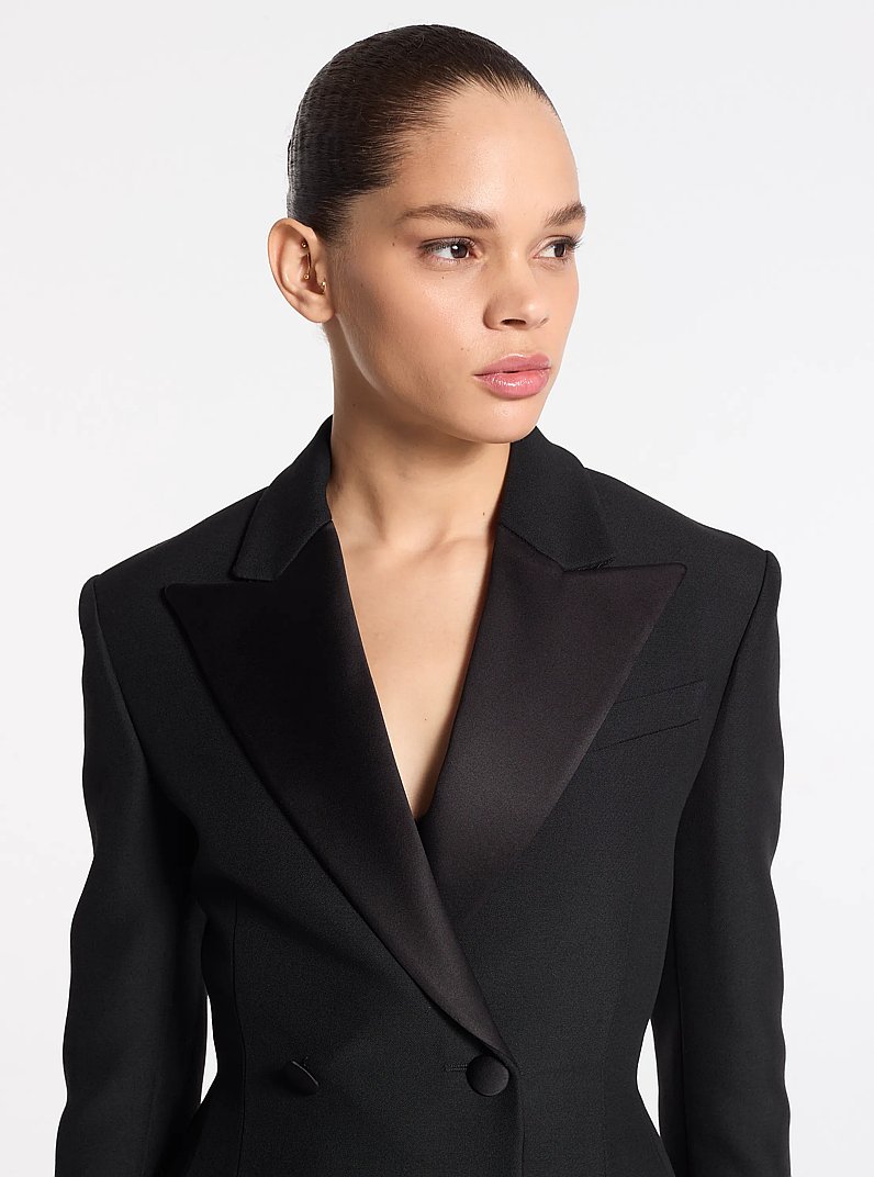 Wool Gabardine and Satin Carved Tuxedo Blazer in BLACK | Michael Kors