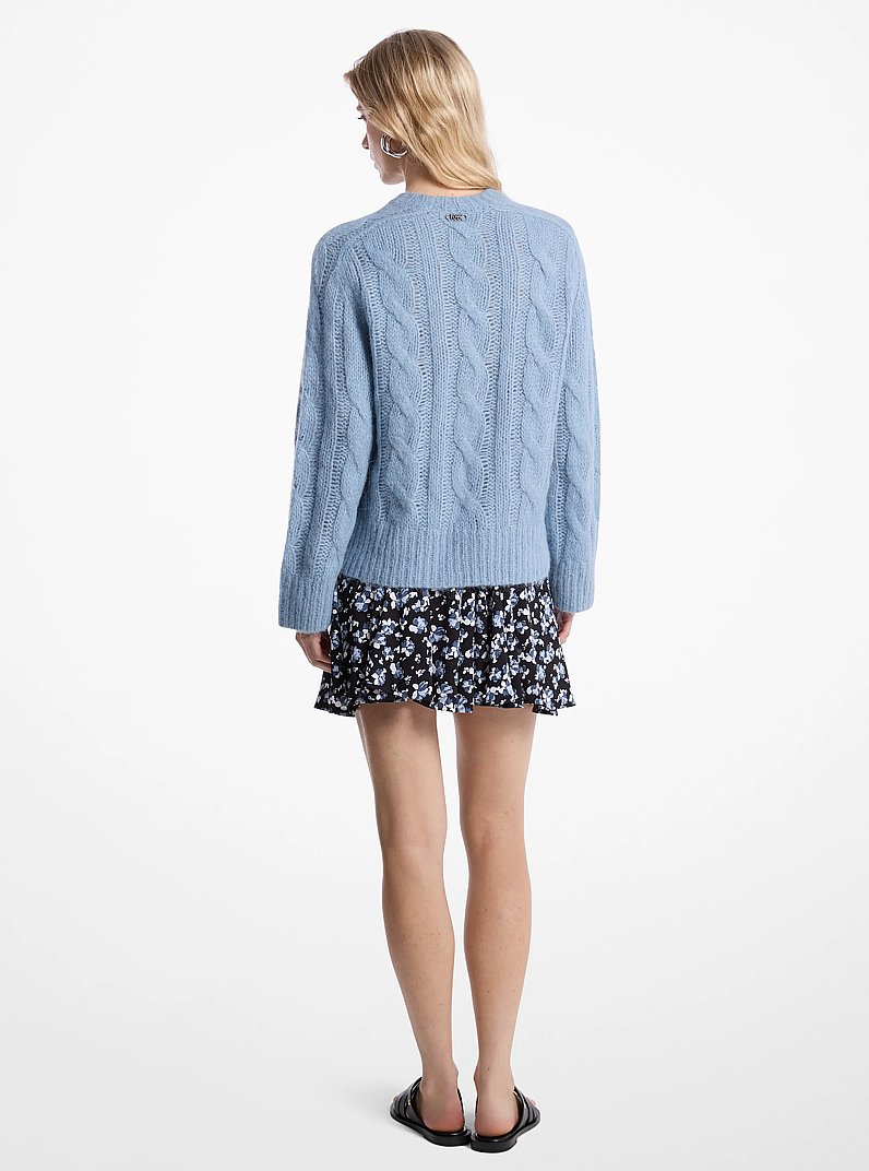 Cable Knit Nylon and Alpaca Blend Sweater in CHAMBRAY - Sale