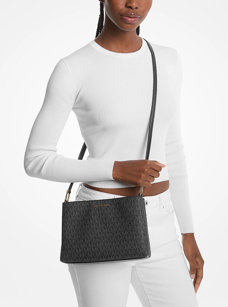 Trisha Medium Logo Crossbody Bag in BLACK | Michael Kors