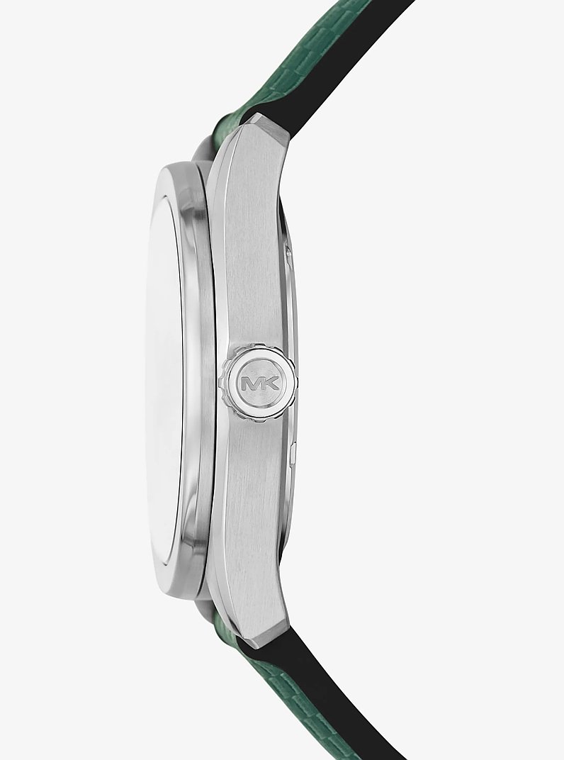 Oversized Accelerator 2.0 Silver-Tone and Textured Silicone Watch in GREEN | Michael Kors