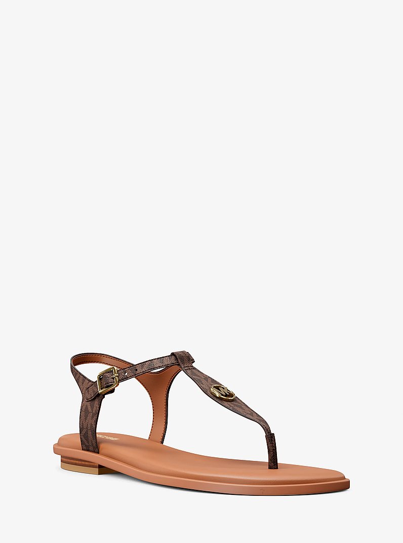Mallory Signature Logo T-Strap Sandal in BROWN | Michael Kors