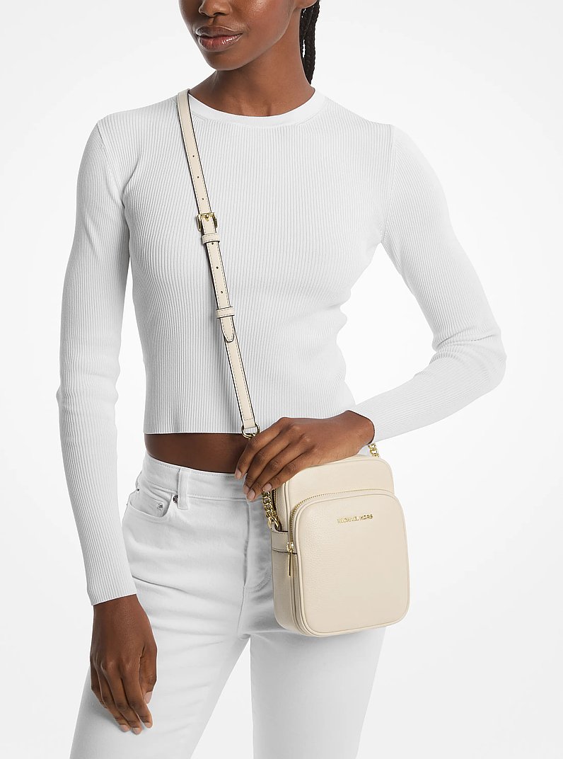 Jet Set Travel Medium Pebbled Leather Crossbody Bag in LT CREAM | Michael Kors