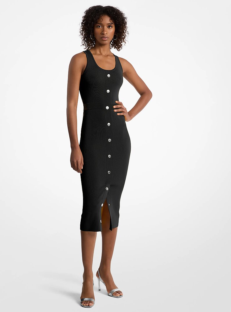 Vestido midi de tirantes en mezcla de viscosa el&aacute;stica in NEGRO | Michael Kors