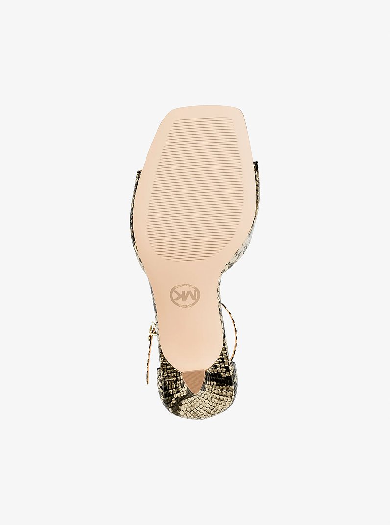 Amali Metallic Snake Embossed Sandal in PALE GOLD | Michael Kors