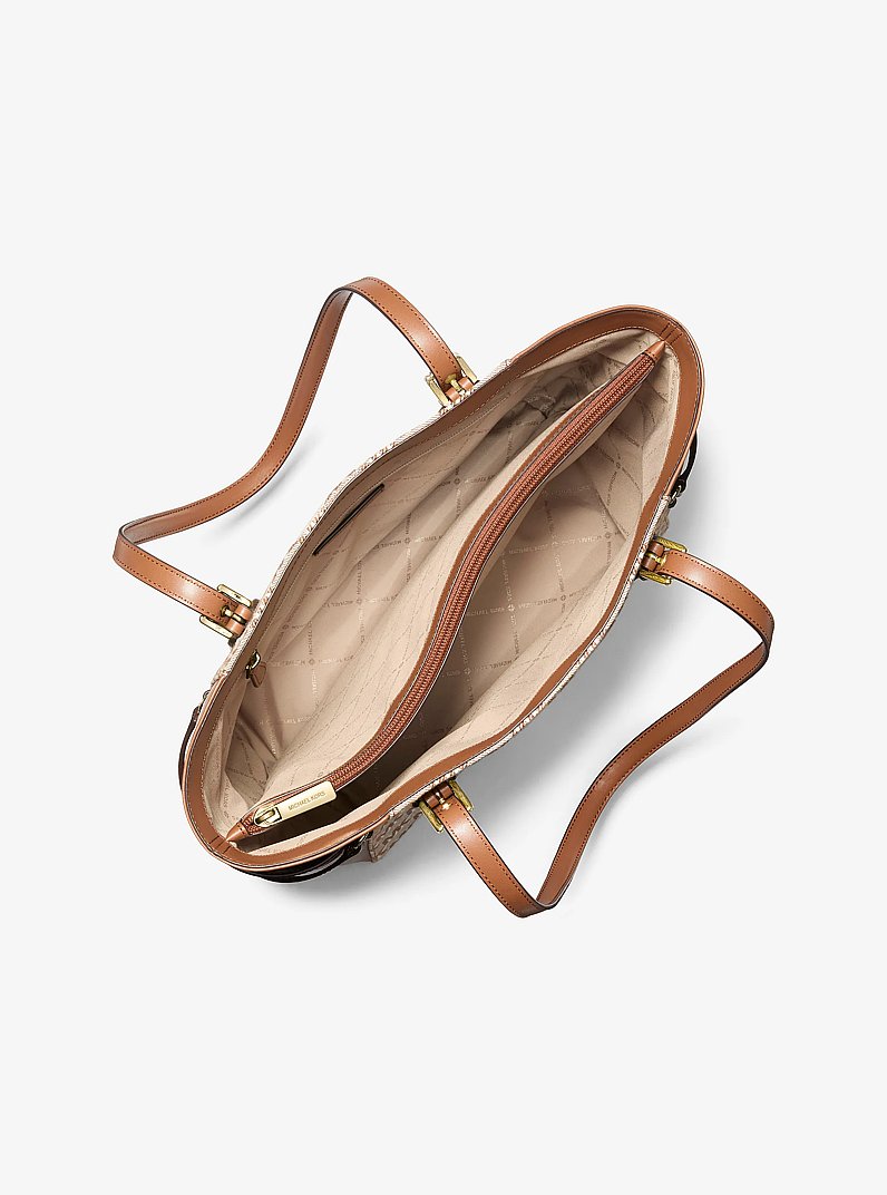 Voyager Large Logo Jacquard Tote Bag in LUGGAGE | Michael Kors