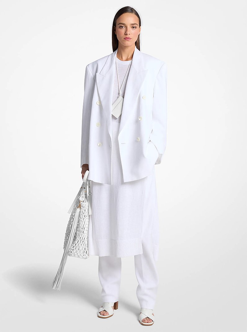 Shawn Linen Double-Breasted Blazer in OPTIC WHITE | Michael Kors