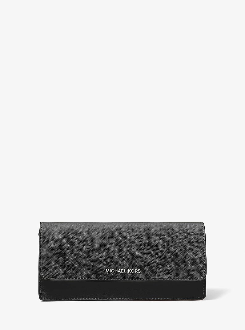 Grand portefeuille Jet Set en cuir saffiano avec bouton-pression sur le devant in NOIR | Michael Kors